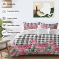 thumbnail image 5 of Pink Tulip Flower Full Size Comforter Set, Spring Floral Black White Plaid Green Leaf Bedding for All Seasons, 4 Pcs Bed Set, 1Quiltcover (86"x86") ,1Sheet(80"x116"), 2Pillowcases (30"x20"), 5 of 9
