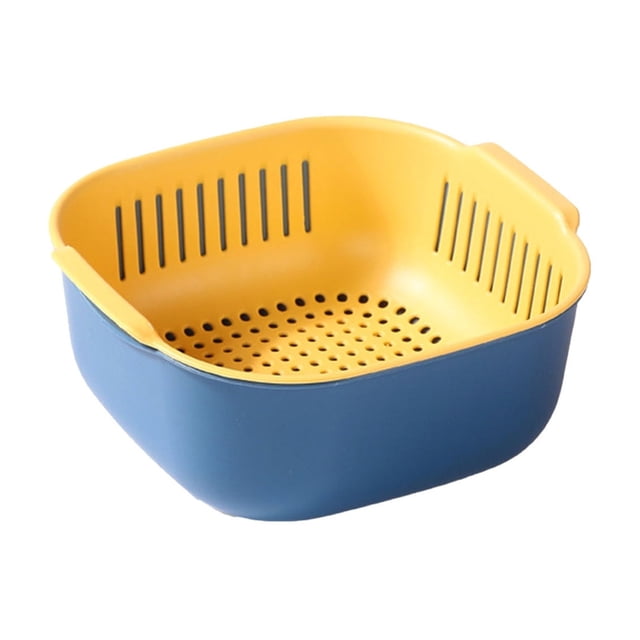 Drainage Basket, 2 Layer Plastic Washing Basin for Fruits Vegetables, Kitchen Colander with Handles, Multi-Purpose Kitchen Tool