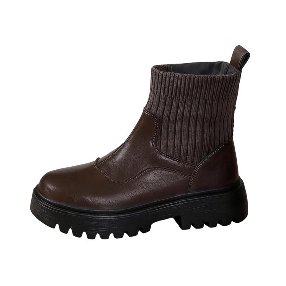 Women's Winter Boots Women's Casual Fashion Winter Ankle Boots Solid Color Splicing Round Toe Flat Heel KneeHigh Boots Black Heel Boots