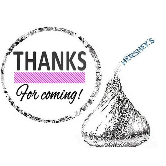 216 Thanks For Coming Party Favor Hershey's Kisses Stickers / Labels - Pink