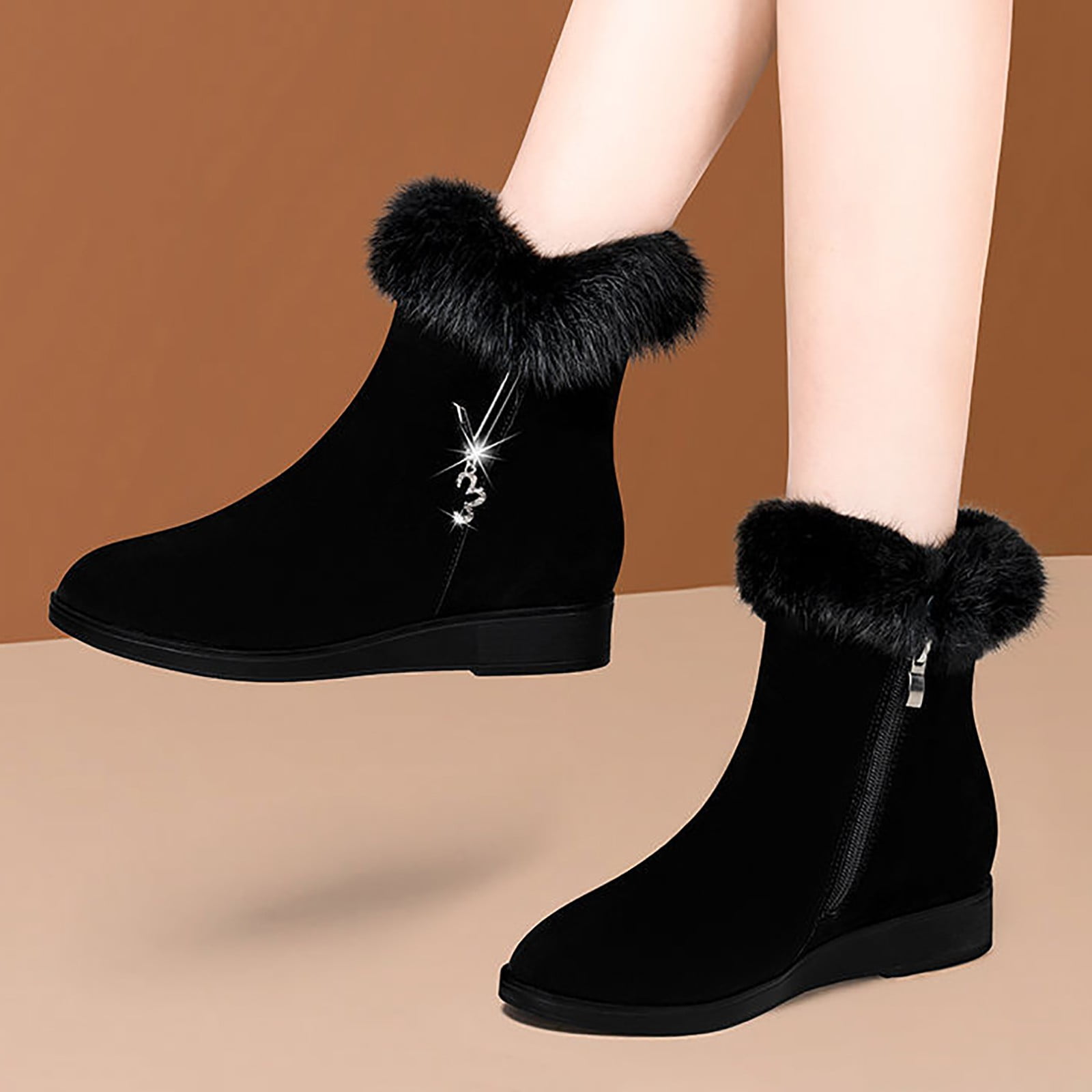 Bottes Fourrées Bottes De Neige Femme Avec Talon CompensÃ© GDREDA