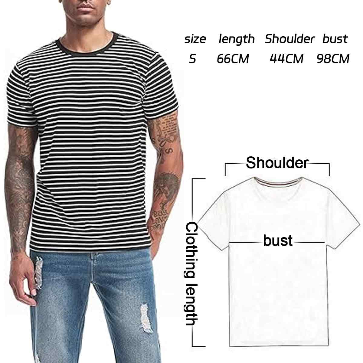 Men's Black and White Striped T-Shirt Casual Cotton T-Shirt