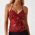 thumbnail image 2 of DHFJKG Women's Glitter Camisoles Top Sequin Embroidery Criss Cross Lace Up Sexy Sleeveless Shirts Party Club Going Out V Neck Versatile Tops, 2 of 5