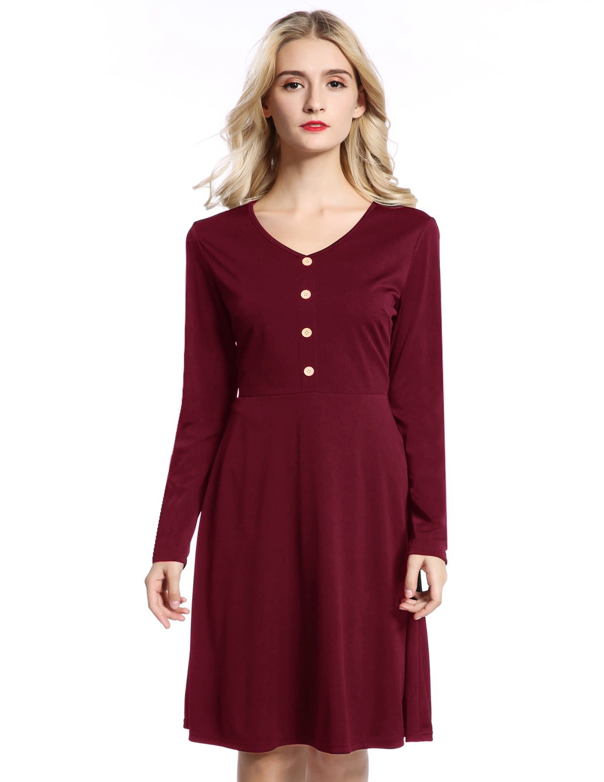 OTVIAP OTVIAP Womens Button Up Skater Dresses Flared Casual Knee