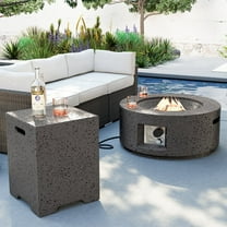 COSIEST Outdoor Propane Fire Pit Coffee Table, 28-inch Magnesium Oxide Round Base Patio Heater, 40,000 BTU Stainless Steel Burner, Free Lava Rocks, Waterproof Cover, Tank Cover, Gray