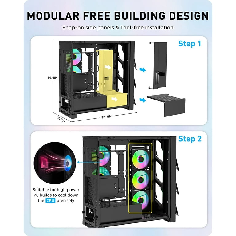 Segotep T3 Mid-Tower ATX Gaming PC Case w/ ARGB & PWM Fan, Support Top &  Side 360mm Radiators, Snap-On Opening & Closing Front Panel, Type-C I/O  Port, Tool-Free Disassemble(Black) 