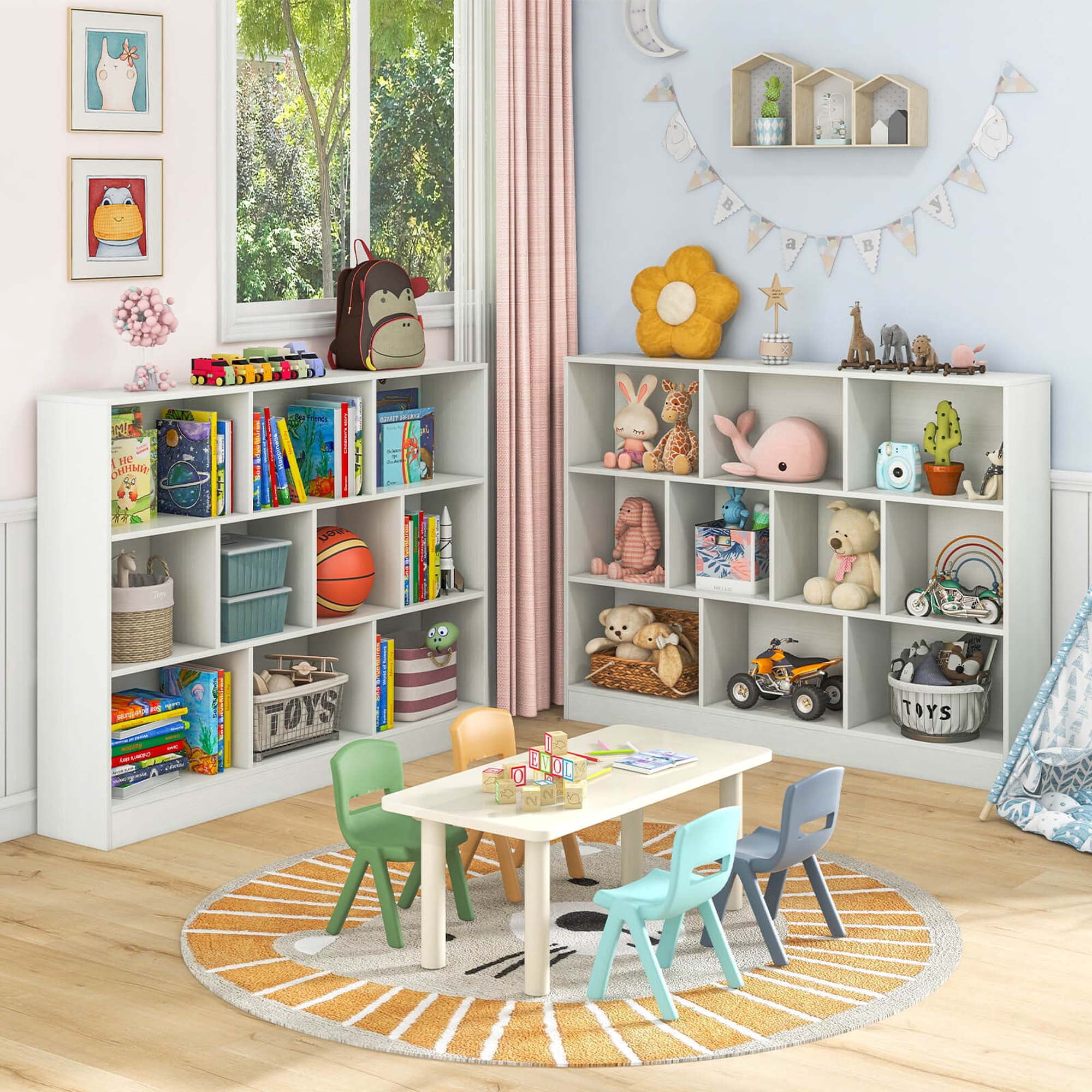 Costway 10-Cube Bookcase 41" Wooden Toy Storage Organizer for Kids Bookshelf White