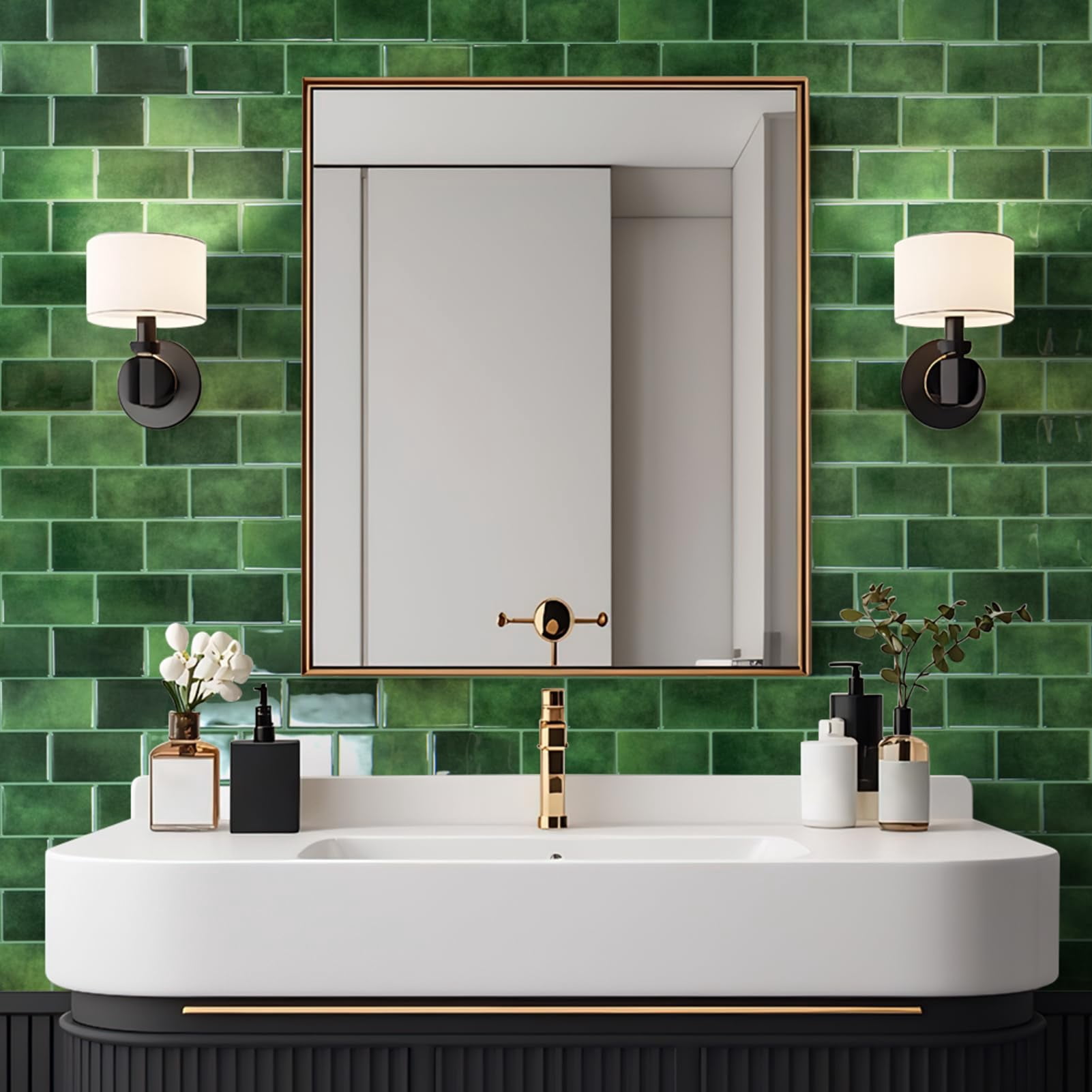 Peel And Stick Green Wall Tiles - 12"x12" Thicker Design Backsplash  Self-adhesive Tile For Kitchen & Bathroom Renovation