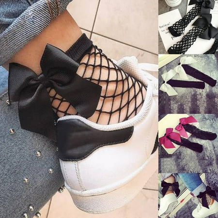 

Taluosi Fashion Chic Women Girl Fishnet Net Mesh Bowknot Hollow Ankle High Short Socks