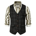 thumbnail image 4 of VSSSJ Men's British Style Vest Plus Size Plaid Tweed Sleeveless V-Neck Single Breasted Jackets with Pockets Fashion Comfortable Evening Dress Jacket Black XL, 4 of 9