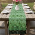 thumbnail image 4 of Green Geometric Table Runner - 70 Inch Long Ombre Modern Abstract Art Cotton and Linen Blended Dress Scarves Farmhouse Table Runner for Kitchen Dining, Coffee Table, 13" x 70", 4 of 8