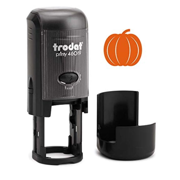 Round Teacher Stamp, Holiday, 3/4" Self-Inking Rubber Stamp - Pumpkin - Orange Ink
