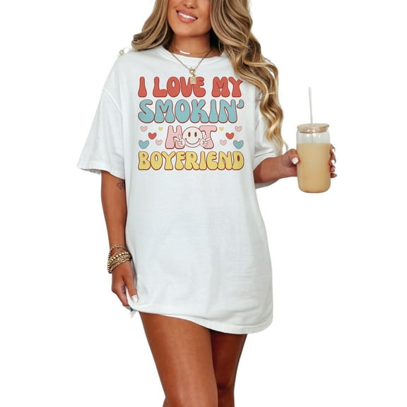 I Love My Smokin' Hot Boyfriend, Retro Valentines Day, White Comfort Colors T-Shirt, Small