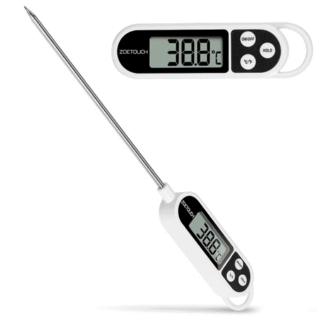 Zoetouch Food Thermometer Digital Cooking Meat Thermometer with 5 Second Instant Read 5.7 Inch Long Probe Stainless Steel for Kitchen, Grill, BBQ, Baking, Steak, Turkey, Candy,