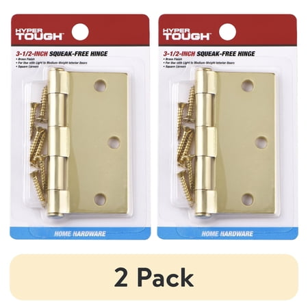 (2 pack) Hyper Tough 3-1/2 Inch New Square Corner Squeak-Free Door Hinge Brass, 1 Piece