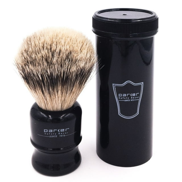 Parker Safety Razor 100% Silvertip Travel Shave Brush - Black Handle