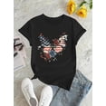 thumbnail image 3 of American Flag Butterfly Floral Pattern Women's Fashion Casual Round Neck Short Sleeve T-Shirt, Medium Stretch Knit Fabric, Comfortable Summer Top for All Seasons, 3 of 8