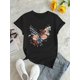 thumbnail image 2 of Camiseta de mujer Trajes de verano Traje Camiseta de cuello redondo para viajes de compras deportivas ﻿American Flag Butterfly Floral Pattern Women's Fashion Casual Round Neck Short Sleeve T-Shirt,, 2 of 6