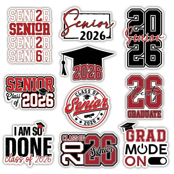 10 Pcs Senior Class of 2026 Sticker Pack - 10 Vinyl Stickers, Graduation, High School, Class Pride, Graduation Gifts, Decor