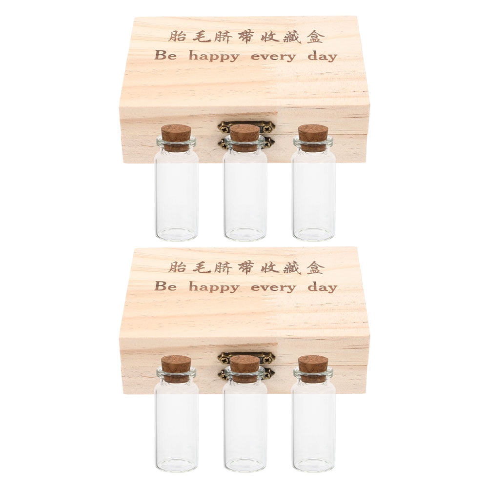 Boîte Souvenir Bébé En Bois - Cordon Ombilical Et Cheveux - Coffret Avec 2 Flacons - Idée Cadeau Naissance