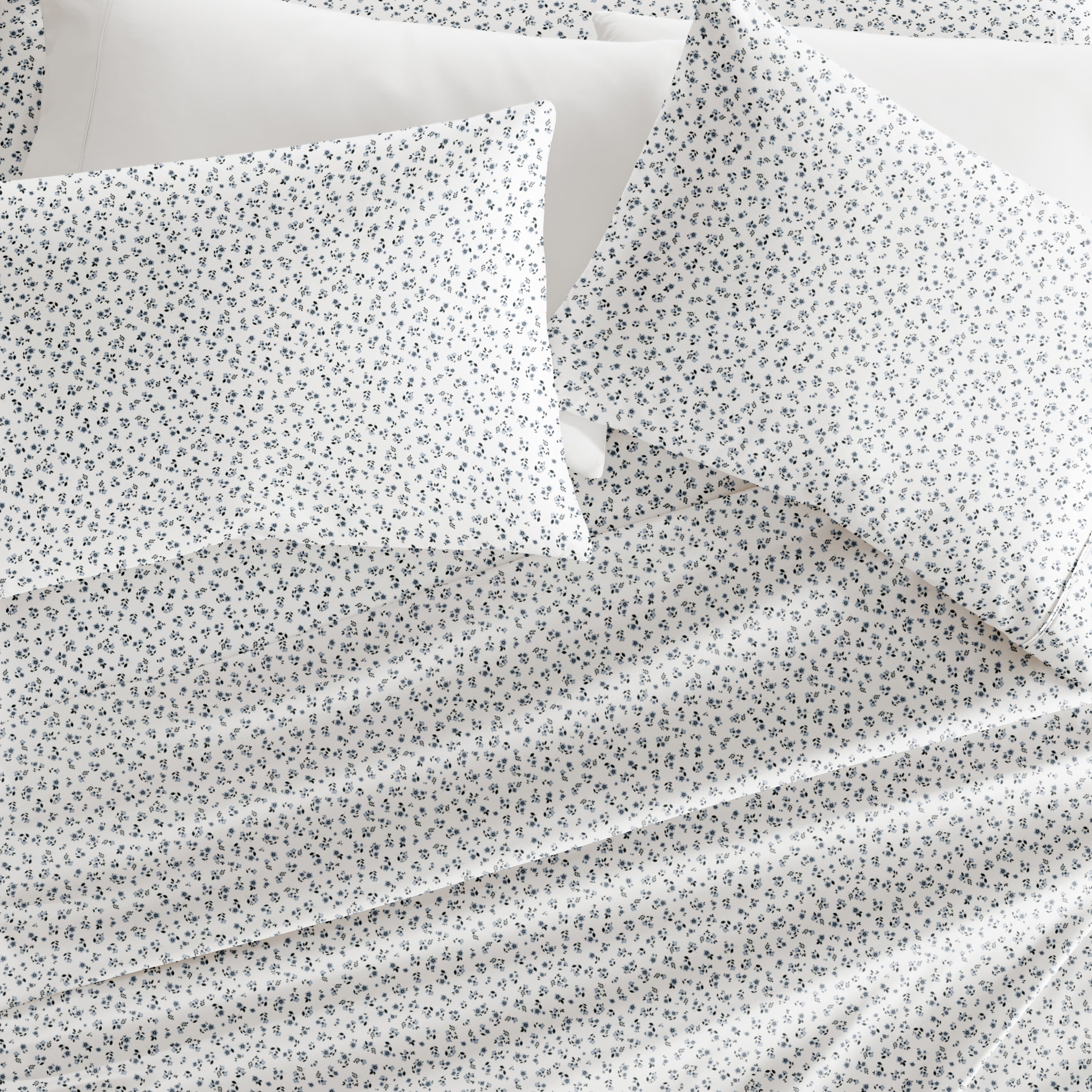 Noble Linens 4 Piece Pattern Microfiber Bed Sheets Set, Ditsy Blossom Light Blue, Full