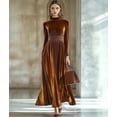 thumbnail image 5 of Velvet Dress for Women High Neck Long Sleeve Elegant Flowy Maxi Wedding Party Formal Gown Evening Dress Caramel Color XL, 5 of 7