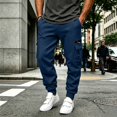 thumbnail image 2 of MXALUOB Men's Cargo Joggers Elastic Waist Drawstring Utility Winter Pants Solid Color Cinch Bottom Casual Trousers with Multi Pockets, 2 of 6