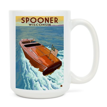

15 fl oz Ceramic Mug Spooner Wisconsin Wooden Boat on Lake Dishwasher & Microwave Safe