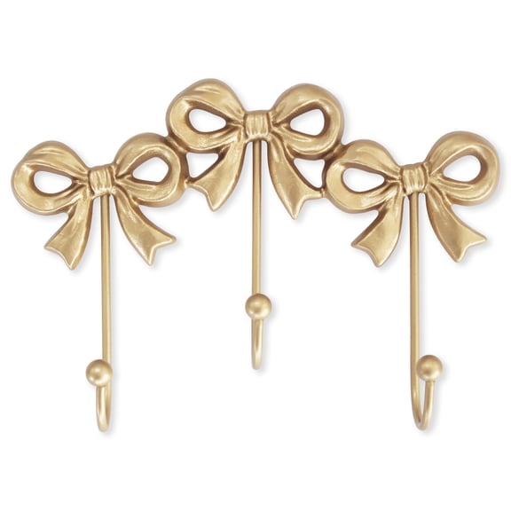 USTOP Small Bow Wall Hook,Gold Wall Mounted Functional Hooks,Three-Bows Hooks 8.27x5.59 inches,Antique Gold Cast Iron Hook for Coats,Bags, Bath Towels,Room Decorations,Girls Room,Bathroom,Office