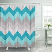 SUTTOM Bathroom Teal Turquoise Blue Grey Gray Chevron Ombre Bathtub Shower Curtain 60x72 inch