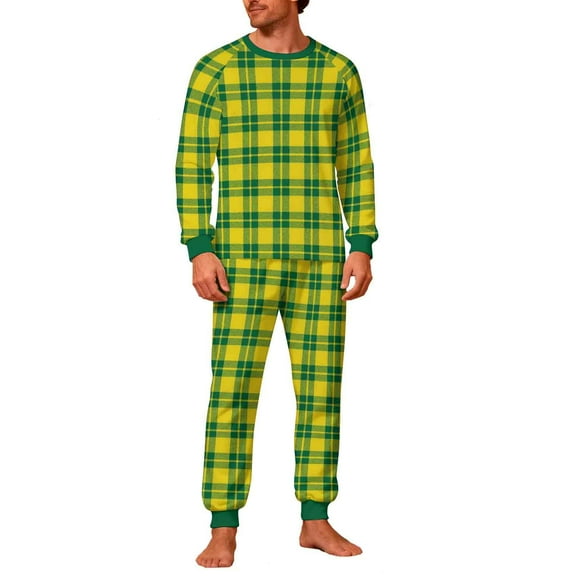 Ashirexll Two Piece Sets, Mens Pajamas Set, Christmas Plaid Print Fashion Casual Sleepwear Set Long Sleeve Top and Pants Home Loungewear