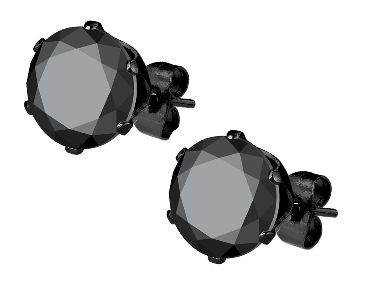 Forbidden Body Jewelry - Stainless Steel Black IP Plated CZ Simulated Stainless Steel Diamond Stud Earrings