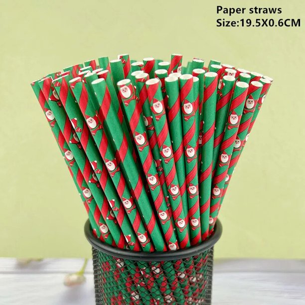 Pajitas de papel con forma de copo de nieve para decoración del hogar, Pajita de 25/50 piezas para decoración de mesa de Navidad, fiesta de Navidad, 2023