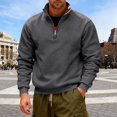 thumbnail image 2 of Men's Solid-color Casual Fleece Hoodie, Loose Stand-up Collar Semi-zipper Casual Sport Pullover Hoodie for Men,Dark Gray,3XL, 2 of 8