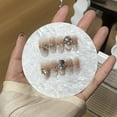 thumbnail image 2 of Shiny Rhinestone Handmade Press on Nails for Women Shiny Prom Wedding Party Medium Oval Beige Fake Nails, 2 of 4