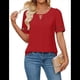 thumbnail image 3 of Camisa Elegante de Corta con Encaje de Color Liso y Mangas Huecas para Mujer, Color Rojo L, 3 of 6