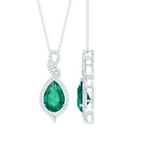 Rosec Jewels Pear Shape Lab Grown Emerald Pendant with Diamond for Women - 12X8 mm, 925 Sterling Silver