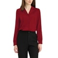thumbnail image 1 of INSPIRE CHIC Women's Shirt Flat Collar Long Sleeves Button Down Office Satin Shirt L Red, 1 of 5