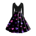 thumbnail image 4 of Fgvctg Valentine'S Day Womens Wedding Guest Dress Formal Vintage Cocktail 50'S Dress Cute Heart Print V Neck Dress Classy Date Night Romantic Long Sleeve Clothing Soft Outfit Dark Purple 3XL, 4 of 4