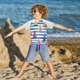 thumbnail image 3 of FORMRS Boys Rash Guard Short Sleeves Swim Shirt Quick Dry UPF 50+ Sun Protection, Sizes 3-12T, Blue Hand Drawn Sailboats, 3 of 6
