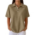 thumbnail image 2 of Bbyeadc Polo T Shirts for Women Short Sleeve Waffle Knit Loose Polo T-Shirt Collared Lightweight Top Classic Spring Shirt,Brown (M), 2 of 6