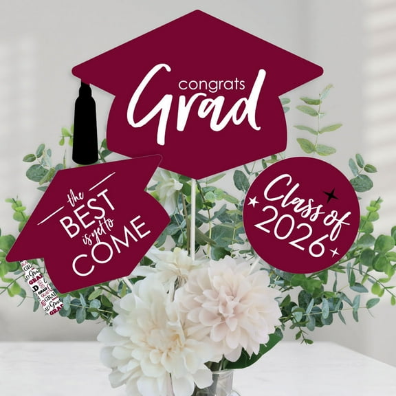 Big Dot of Happiness Maroon 2026 Graduation Party Centerpiece Sticks - Table Toppers - Set of 15