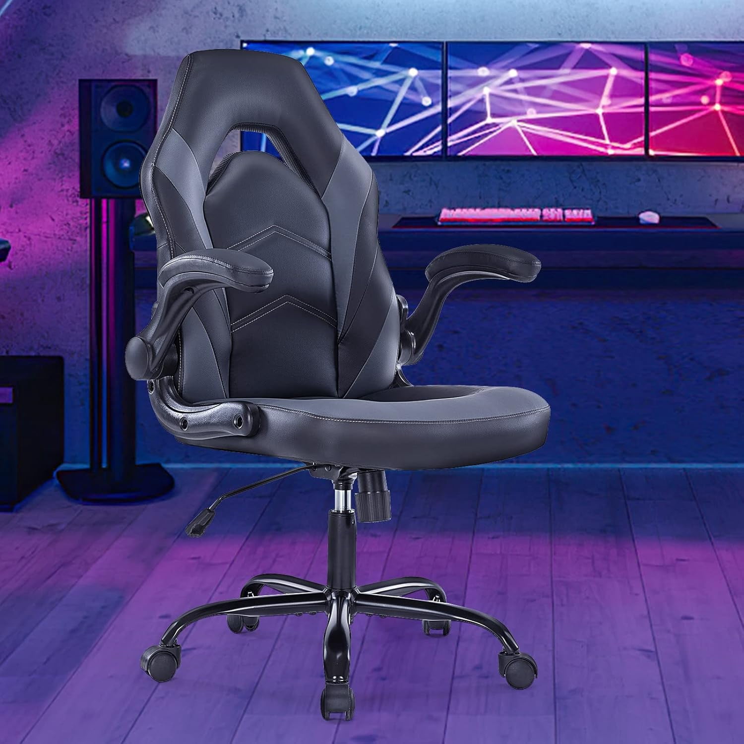 CONCETTA Gaming Desk Chair, Ergonomic PU Leather Office Task Chairs for Adults, Height Adjustable for Home Office Study Room Student,Gray