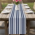 thumbnail image 4 of Navy Blue Striped Table Runner 70 Inches, Modern Farmhouse Geometric Thine Stripes Bed Runner Dresser Scarves Tabletop for Indoor Outdoor Parties/Ceremony/Banquet, 13" x 70", 4 of 9