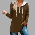 thumbnail image 2 of ATOYSOY Women's Fashion Solid Color Pullover Workout Long Sleeve Tees Fall Winter Retro Casual Shirts Loose Hoodie Tops Quarter Zipper Sweatshirts Outwear Brown XXL, 2 of 6