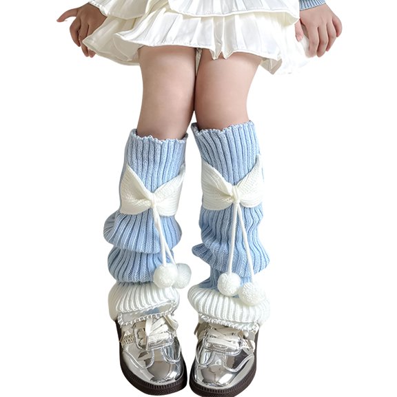 TELOLY Kids Knit Leg Warmers Knitted Winter Loose Knee High Leg Bow Cute Thermal Warmers Girls Leg Warmers for Girls, 40Cm