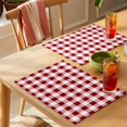 thumbnail image 4 of Red Farmhouse Placemats Set of 6 Gradient Buffalo Plaid Lattice Grid Place Mats Indoor Wipeable Table Mats Washable Cloth Dining Table Placemats for Kitchen Holiday Party Home Decor 13x19 Inch, 4 of 9