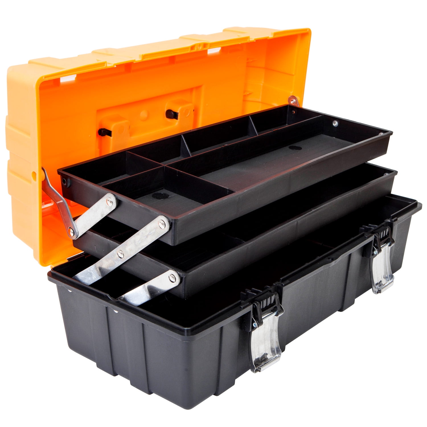 Household Plastic Tool Organizers,Orange Folding Storage Box 17-Inch Multi-Purpose 3-Layer Toolbox with Tray and Dividers 