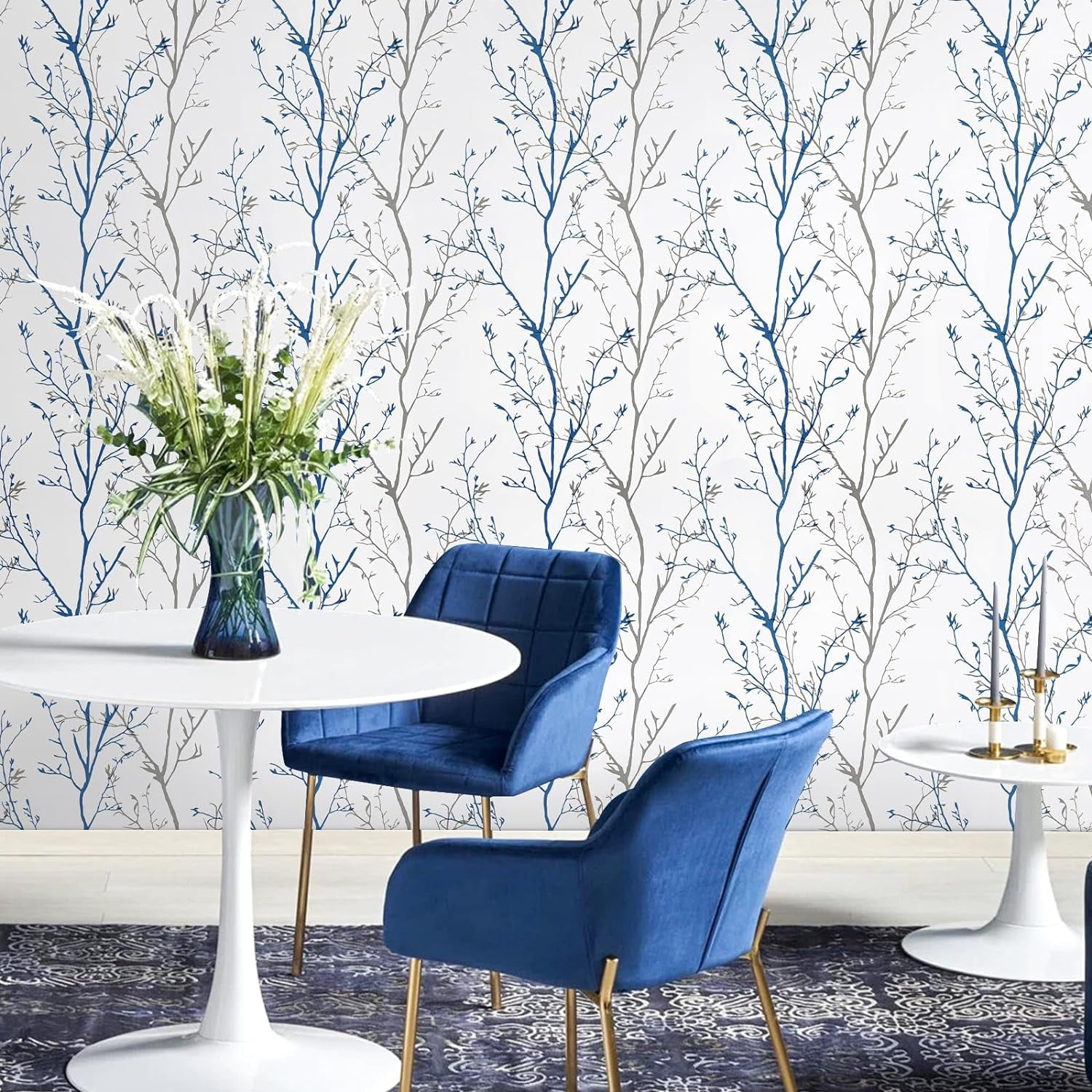DAZLUTE Gray Blue, Branches Peel and Stick Wallpaper 17.71" x 1181"