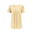 thumbnail image 4 of Delayuji Women's Casual Bubble Sleeved Square Neck Pleated Short Sleeved T Shirt Top Yellow M Nylon,Spandex Short Sleeve Shirts for Women, 4 of 9